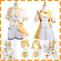Anime Game Project Sekai Colorful Stage Cosplay Rin Len Halloween Costumes Uniform Yellow Wig Top Pant Cosplay JK DK Lolita Shoe