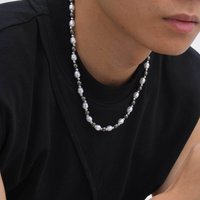 Hip Hop Pearl Necklace for Men Boys,Natural Hematite Stainless Steel Beaded Collars,Simple Jewelry Gifts