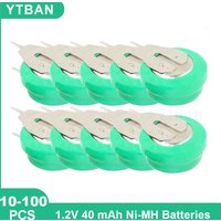 10-100pcs 1.2V 40mAh Ni-MH Rechargeable Battery Button Coin Cell with Welding Pins for Toy Timer Solar Energy Electric