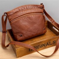 Retro Multiple Pocket Shoulder Bag Vintage Soft Leather Messenger Bag Fashion Crossbody Bag Purse