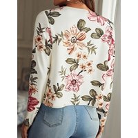 Women's Floral Printed Cardigan Casual Long Sleeve Short Open Front Coat Soft Lightweight Outerwear Daily Versatile Tops