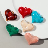 6pcs/lot Colorful Resin 35x44mm Love Heart Charms Pendant for DIY Jewelry Craft Making Keychain Necklace Earrings Accessories