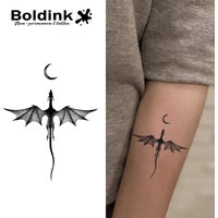 Dragon and Moon Temporary Tattoo,Lasts To 15 Days New Technology Magic Waterproof Semi Permanent Sticker.