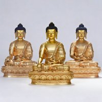 Copper gilded Sambo Buddha statue, Buddhism Green Tara Avalokitesvara Copper statue, Household enshrined deity ornaments, 17cm