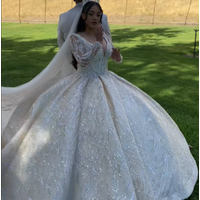 Custom Luxurious Sexy Big Skirt Wedding Dress With Sexy Deep V-Neck Long Sleeved Lace Sequins Bead Embroidery Vestidos De Novia