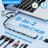 KEBIDUMEI USB 3.0 HUB for Laptop 8 In 2 Type C Docking Station Card Reader Audio USB Multiport Output Splitter for MacBook PC