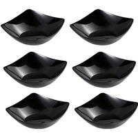6-Piece Set - Black Plastic Square Bowls, Microwave and Dishwasher Safe, Suitable for Salads, Soups, Ramen, Oatmeal, Family Day