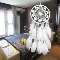 White Dream Catcher Wooden Beads Lace Flower Pendant Feather Wind Chimes Gifts for Wedding Wall Hanging Ornaments