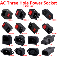 C13 C14 Electrical Power Socket Computer Mount Outlet 3 Pin IEC320 LED Rocker Switch Brass 10A Fuse Inlet Plug Connector 250v