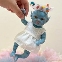OtardDolls 8-Inch Silicone Bebe Unisex Reborn Doll Lifelike Painted Blue Skin Washable Avatar Collectible Toy for Gifts