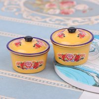 2pcs Dollhouse Miniature Nostalgic Life Scene Decoration Enamel Basin Doll Accessories Toys