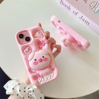For Samsung Galaxy S26 S25 S24 S23 Ultra A17 A54 A55 A56 A26 A16 Cute Piggy Folding Bracket Kickstand Case Soft Silicone Cover