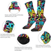 Psychedelic Skull Graffiti Socks Subculture Niche Art Men's Mid-calf Socks Vibrant Colors Trendy Stylish Soft Breathable Socks