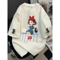 Casual Style Cotton Summer Top for Girls Ages 3-16 Printed Embroidered Snow White Loose Fit Short Sleeve Versatile Mid-Length...