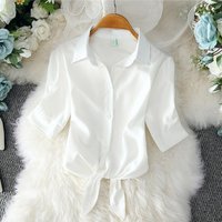 2023 mode Einfarbig Weiß Frauen Hemd Casual Blusen Herbst Halbe Hülse Elegante Büro Dame Tops 19870