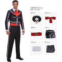 Costume d'Halloween, Bande Mariachi mexicaine du Jour des Morts, Costume de cosplay d'Halloween pour hommes, tenues de scène imprimées de crânes
