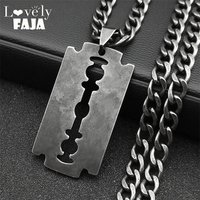Stainless Steel Razor Blade Long Necklace for Men Women Black Color Punk Gothic Steampunk Grunge Hip Hop Necklaces Jewelry 913