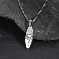 Summer Coconut Tree Pattern Oval Pendant Necklace for Men, Stainless Steel Dainty Fashion Necklace, Retro Jewelry Ocean Vacation