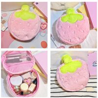 Strawberry Plush Cosmetic Bag for Women, Large Capacity Cute Makeup Travel Wash Bag, Handheld Skincare Organizer Pouch, Soft
