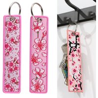 Cherry Blossom Embroidered Keychain Pink Sakura Key Tag Key Ring for Girls Luggage & Backpack Accessory Gift