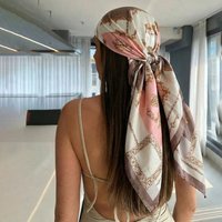 90cm Fahion Satin Silk Square Scarf Vintage Print Design Women Muslim Hijab Headband Newest Hair Band Kerchief 90*90cm