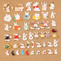 10pcs Cute Enamel Animal Rabbit Charm Pendants for Necklace Earrings DIY Bracelet Jewelry Making Accessories Supplies