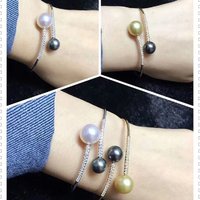 Gorgeous Double Pearl Bracelet AAAA10-11mm Round Natural South Sea Gold White Pearl Bracelet 925S