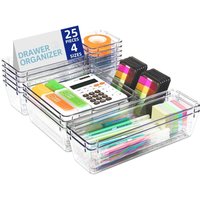 25Pcs Draw Organiser Plastic Box Desk Drawer Fridge Trays Makeup Storage Divider