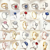 New S925 Silver Sparkling Square Water Drop Colored Zircon Ring Fits Wedding Party DIY Charm Women's Boutique Jewelry Gift