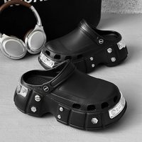Men's Fashion Sandals with Metal Rivets Hollowed Out Design Thick Sole Soft Anti Slip Trendy Flip Flops Shoes for Men and Women