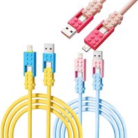 4 in 1 Portable Cute Colorful Block Design USB Cable Fast Charging Creative Charger Cord For iPhone HUAWEI Xiaomi Phone