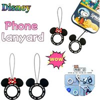 Silicone short phone lanyard, Disney cute black Mickey and Minnie couple style, ring strap buckle, USB pendant, trendy accessory