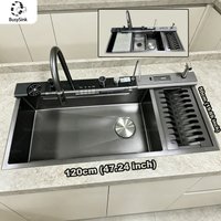 Stainless Steel Waterfall Kitchen Sink Scratch Durable Resistant Large Single Slot Includes 120×50 cm Multifunctional Sinks