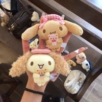 Sanrio kawaii Mocha Dog Plush Toys Keychain Holding Bear Cinnamoroll Stuffe Fluffy Doll Black Brown Mocha Cinnamon Key ring
