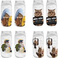 New 3D Print Cartoon Women's Socks Funny Cute Cat Lovely Animal Pattern Girls Happy Low Ankle Sokken