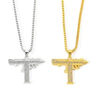 Gold Plated Uzi Gun Pendant Necklace for Men Full Crystal Bling Submachine Chain Hip Hop Accessory Male Jewelry