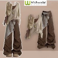 Fashion Women's Set Spring and Autumn Korean Knitted Shirt Top+Casual Work Pants Two Piece Set