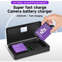 For DJI Osmo Action 5 Pro Action 6 Action 4 Camera Battery 2250mAh Batteries+LCD Charger For DJI Osmo360 Action 4/3 Accessories