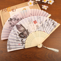 Latest Colorful Butterfly Floral Folding Fan Chinese Style Hand Held Fan With Tassel For Wedding Dance Summer Cooling Home Decor