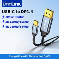 Unnlink USB C to DisplayPort Cable 8K@60Hz Type-C to DP 1.4, 4K@144Hz/240Hz, 2K@180Hz/165Hz Compatible Thunderbolt 5/4/3