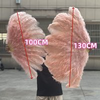 Leather Pink Ostrich Feathers Big Fan Hand Held Folding 100CM Size Fans Hand Fan for Performance Dance Party Carnival Show Prop