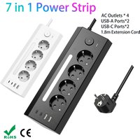 EU plug Corner Socket 4 AC Outlets, Desktop Power Strip with 2 USB A 2 Type C port, 1.8m Cables, LED light for Home Kitchen