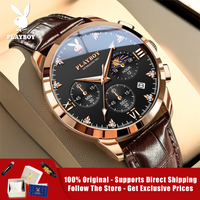 PLAYBOY 3035 Brand original authentic watches for man luxury Gift Box fashion Belt chronograph calendar quartz men's watch