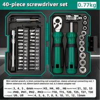 1/4" Drive Quick-Release 40 in 1 Ratchet Wrench Socket Bit Set Cr-V Steel Phillips/Slotted Screwdrivers for Car Repair&Hand Tool