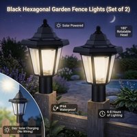 2Pcs Solar Wall Light Outdoor Solar Hexagonal Light IP44 Waterproof Solar Fence Light Auto On/Off Retro LED Wall Lamp for Garden