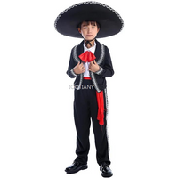 Mexican Traditional Day Of The Dead Black Dance Costume Children's Role Playing Belt Costume Boys Party Stage Performance Set
