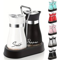 A Set of Pepper and Salt Seasoning Bottles, with A Shaking Stand Added Glass Base, Stainless Steel Lid, Refillable.