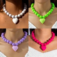 DIEZI Exaggerated Big Heart Beads Choker Necklace For Women Girls Party Candy Color Fashion Statement Chain Necklace Jewelry