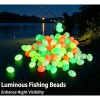 100Pcs Luminous Oval Fishing Beads, Soft Rubber Glow Sink Beads for Treble Hook Rigs, Night Fishing Lure Tackle