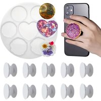 11Pcs, Irregular Phone Holder Molds DIY Resin Heart-Shaped and Round Silicone Mold Set, 1Pc Mold & 10Pcs Phone Holders, Full Set of Heart Coasters, Hanging Pendants Silicone Molds, Reusable,